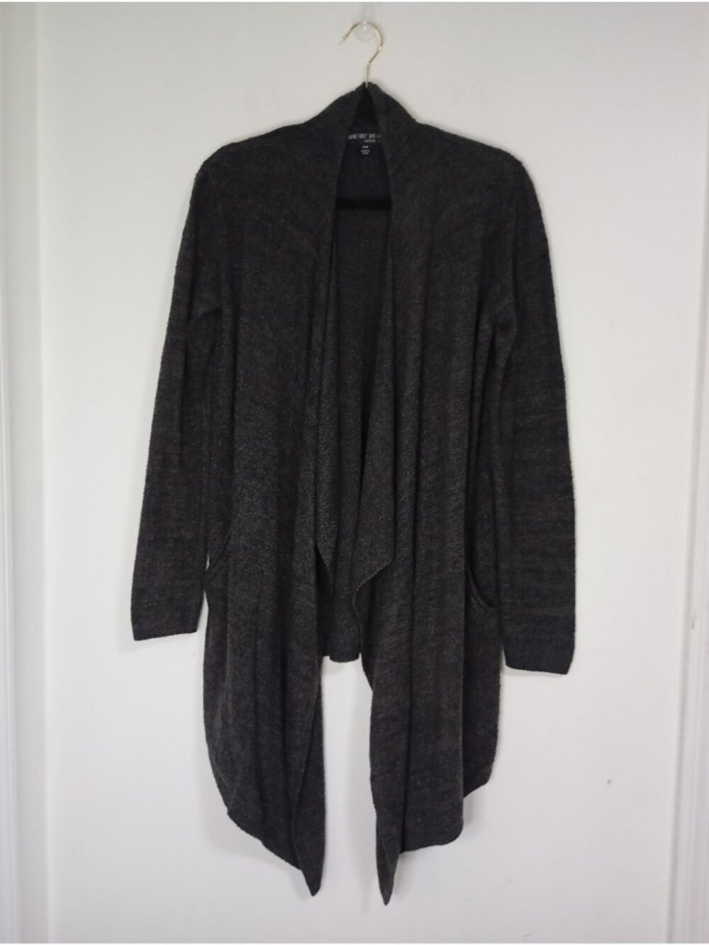 Barefoot Dreams CozyChic Lite Charcoal Gray Open Front Cardigan With Pockets S/M